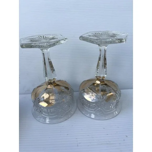 2 Pink Glow Vintage Uranium Etched Depression Glass Goblets - Picture 9 of 12